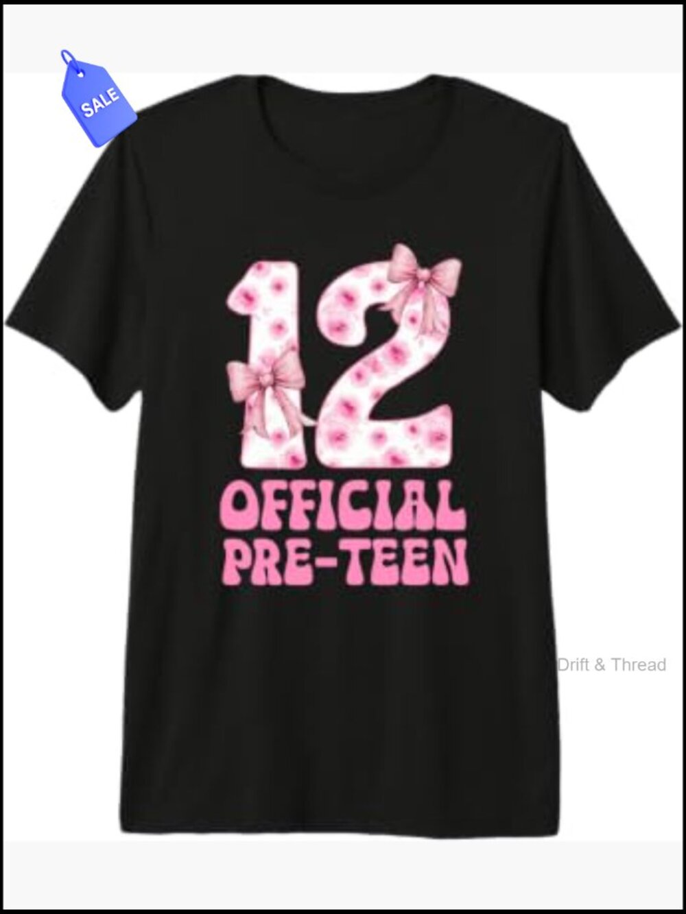 12th Birthday Girl Official Pre-Teen Floral Bow Tri-Blend T-Shirt